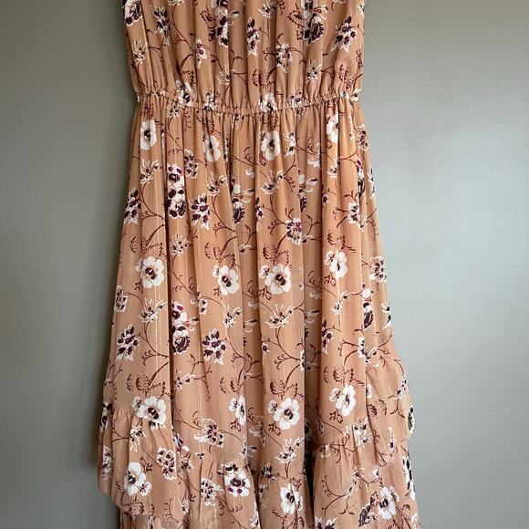 ULLA JOHNSON Ciel Dress In Cafe Size 2 Tan Silk Gold Metallic Floral Flowy Midi - Picture 13 of 16